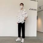Elbow-sleeve Lettering Shirt / Short-sleeve T-shirt / Straight Leg Cropped Pants / Set