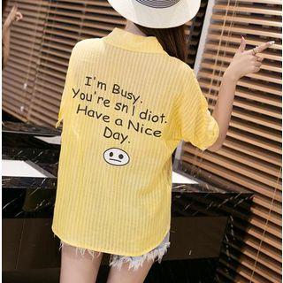 Smiley Face Print Elbow Sleeve Shirt