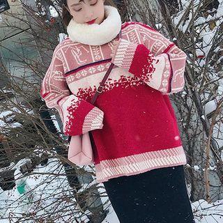 Set: Patterned Sweater + Pencil Skirt As Shown In Figure - One Size