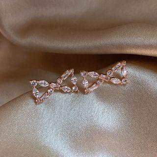 Rhinestone Bow Stud Earring 1 Pair - Silver Rhinestone - Rose Gold - One Size
