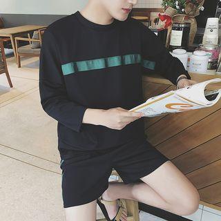 Set: Contrast Stripe Long-sleeve T-shirt + Shorts
