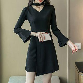 Cutout Mock-neck Long-sleeve A-line Dress