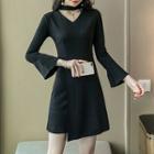 Cutout Mock-neck Long-sleeve A-line Dress