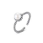 925 Sterling Silver Fashion Elegant Geometric Freshwater Pearl Adjustable Open Ring Silver - One Size