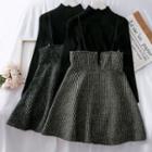 Set: Mock-neck Knit Top + Jumper Mini Dress
