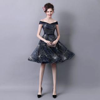 Glittered Off-shoulder Cocktail Dress