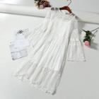 Set: Bell-sleeve Embroidered A-line Mesh Dress + Slipdress