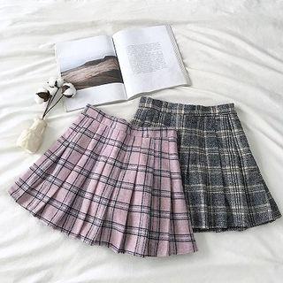 Plaid High-waist Acrylic Pleated Skirt