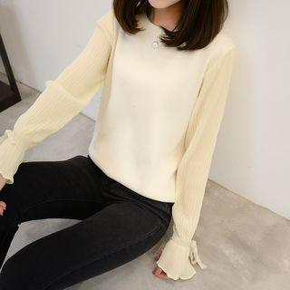 Chiffon Sleeve Faux Pearl Knit Top