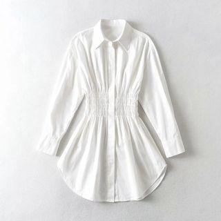 Long-sleeve Smocked Shirt Dress