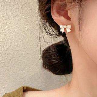 Bow Faux Pearl Alloy Earring 1 Pair - White - One Size