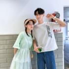 Couple Matching Short-sleeve T-shirt / Elbow-sleeve Overlay Midi Tiered Dress