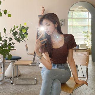 Basic Square-neck Slim-fit T-shirt