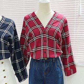Plaid V-neck Shirt