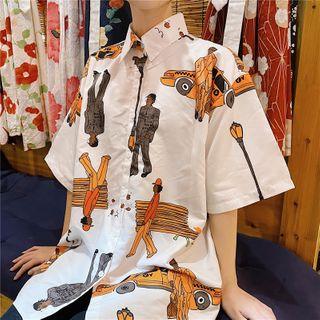 People Print Short-sleeve Button-down Shirt