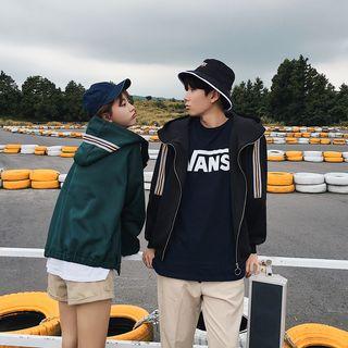 Couple Matching Striped Applique Hooded Jacket