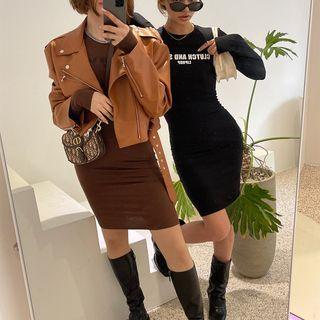 Letter Ribbed Bodycon Dress