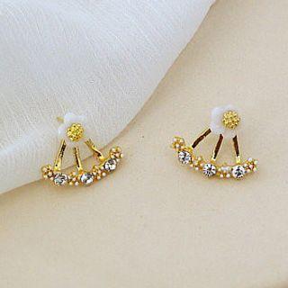 Rhinestone Flower Ear Jacket 1 Pair - Gold - One Size