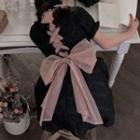 Short-sleeve Lace Up Bow Back Mini A-line Dress