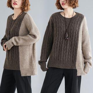 Paneled Cable Knit Sweater Coffee - One Size