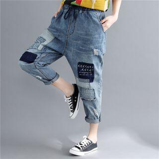 Washed Ripped Patchwork Jeans