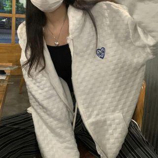 Long-sleeve Heart Embroidered Zip Hooded Jacket