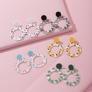 925 Sterling Silver Printed Octagon Drop Earrings