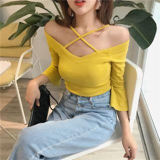 3/4-sleeve Cross Strap Top