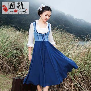 3/4-sleeve Frilled Lace Trim Top