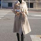 Long-sleeve High-neck Color-block Tie-waist Coat
