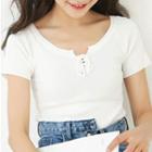 Short-sleeve Knit Top White - One Size