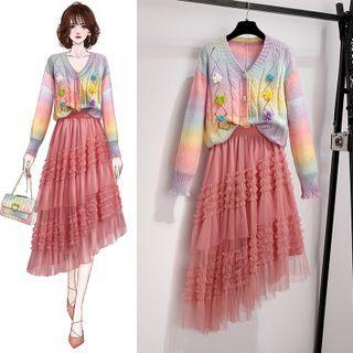 Flower Cardigan / Midi Skirt / Set