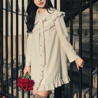 Frill Trim Tie-neck A-line Dress