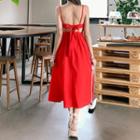 Tie-back Long Pinafore Dress Red - One Size
