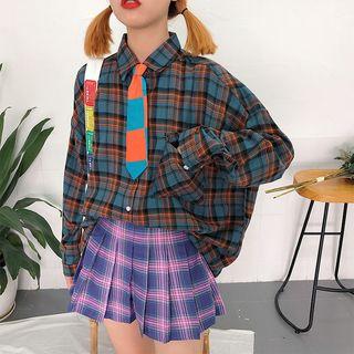 Plaid Oversized Shirt Blue - One Size