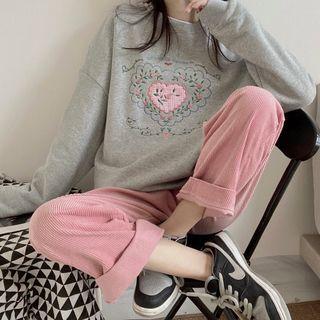Corduroy Wide-leg Pants / Sweatshirt / Long-sleeve T-shirt / Set