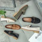 Buckled Piped Faux Leather Loafers