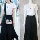 Short-sleeve Basic T-shirt/pleated Long Skirt