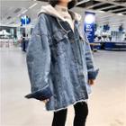 Hooded Denim Jacket As Shown In Figure - One Size