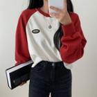 Long-sleeve Color Block Shoulder T-shirt