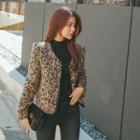 Buttoned Wool Blend Leopard Jacket