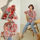 Tie-neck Ruffled Floral Blouse One Size