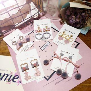 Heart / Bow / Pom Pom Dangle Earring (various Designs) One Pair - 01 - Gray & Pink - One Size