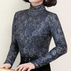 Long-sleeve Turtleneck Print Top