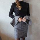 Set: Plaid Cuff Top + Pencil Skirt
