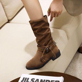 Faux Suede Buckled Mid Calf Boots