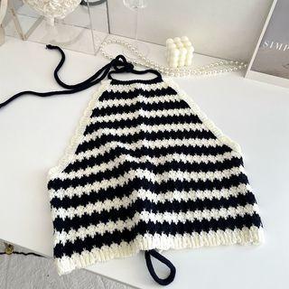 Halter Neck Striped Knit Camisole Top Stripe - One Size