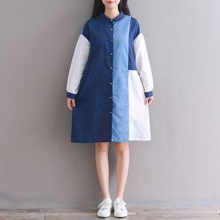 Long-sleeve Colour Block Collared Dress