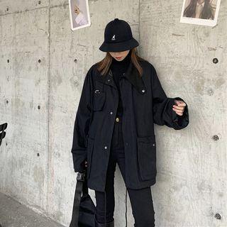 Snap Button Drawstring Jacket Black - One Size