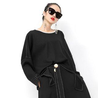 Crew-neck Long-sleeve T-shirt Black - One Size
